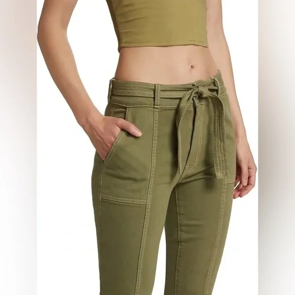 New! Derek Lam 10 Crosby Dean Utility Flare Olive Green Tie Waist Jeans 💚27 NWT! - Picture 8 of 15